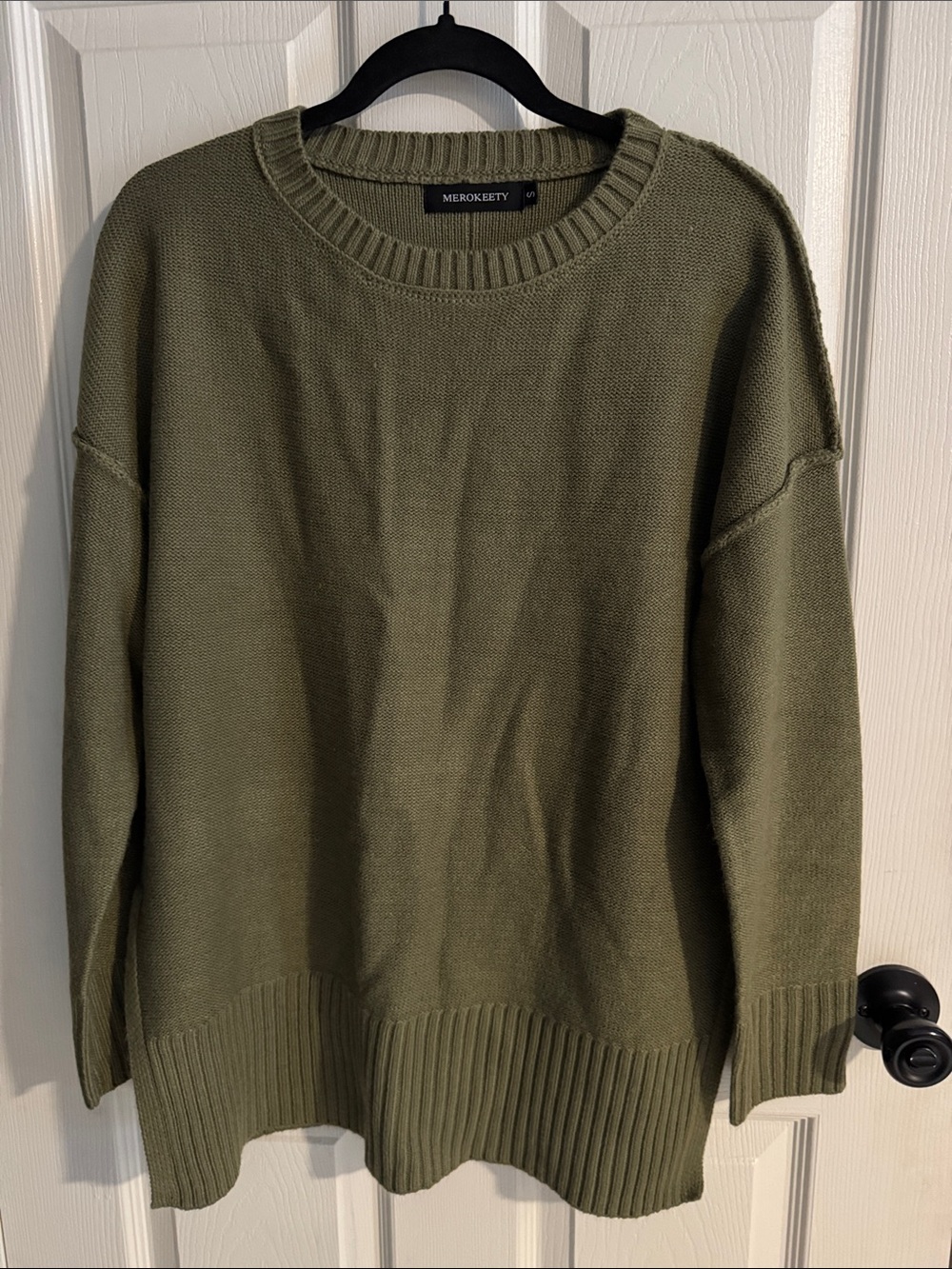 MEROKEETY Olive Crewneck Sweater for Women